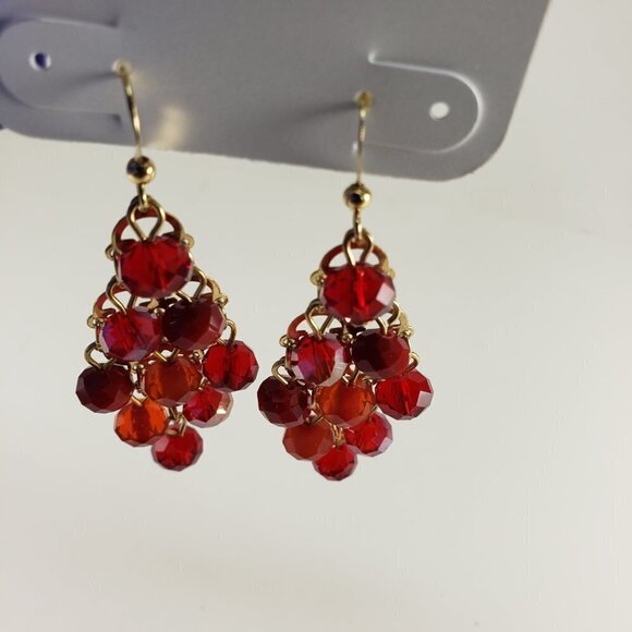Charming Charlie Red Chandelier Beaded Earrings – Gold Cascade - Fashion Jewelry - Picture 10 of 11
